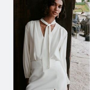 Zara Tie Blouse Button White oyster size m Womens new